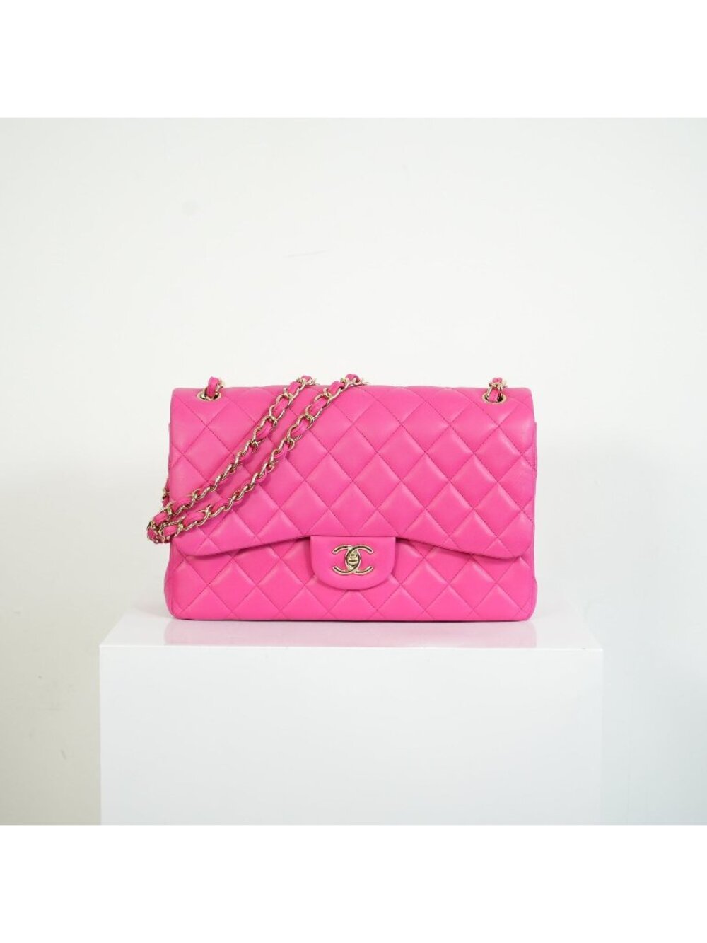Chanel Hot Pink Quilted Lambskin Classic Double Flap Bag Gold Hardware Medium